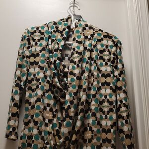 Ellen Tracy Geo Dot Draped Tunic in Teal, Beige, Black & White